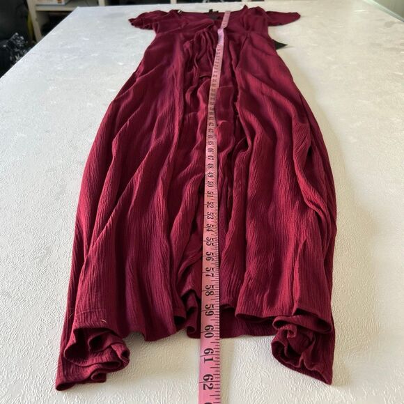 Lulus Burgundy Wide-Leg Jumpsuit NWT | Women’s Small | Flutter Sleeve Deep V - Picture 9 of 9